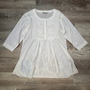 Ayurvastram White Cotton Embroidered Tunic Top Boho Resort Wear